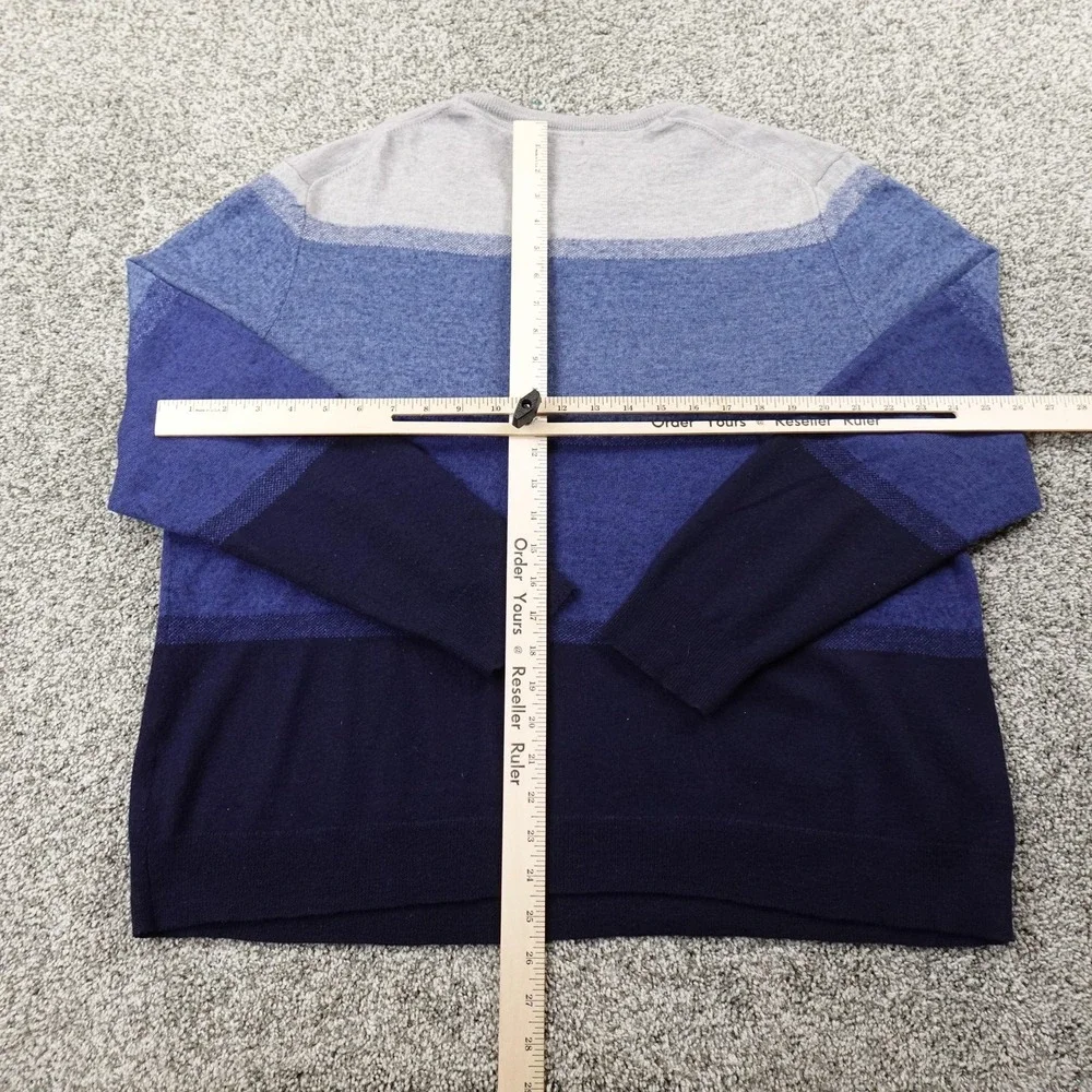 Club‎ Room Sweater Mens 2XL Gray Blue Merino Wool Blend Pullover Crewneck Cozy
